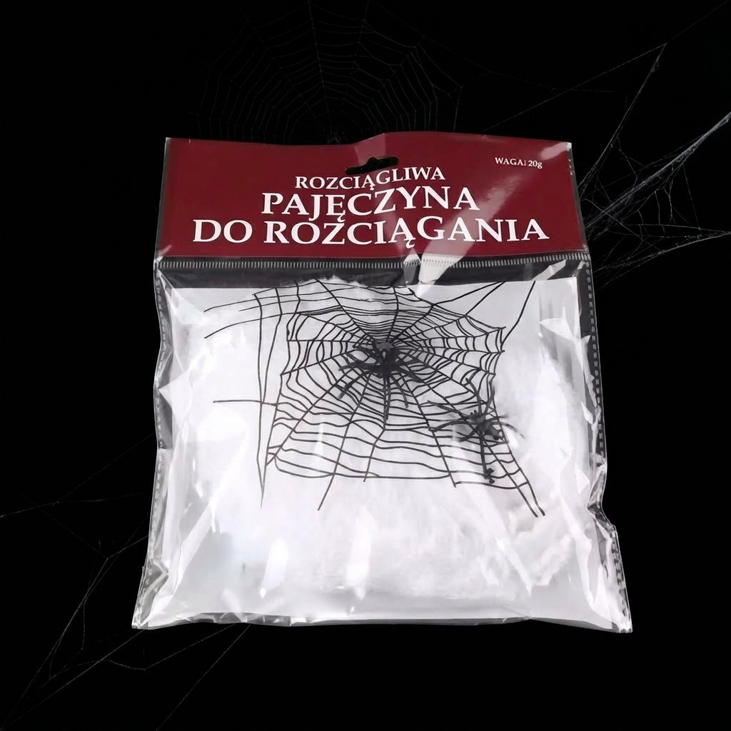 **Pajęczyna Halloween z Pająkami – Elastyczna Dekoracja Horror**