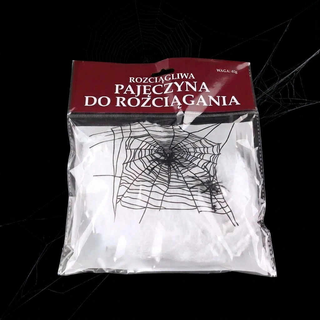**Pajęczyna Halloween z Pająkami – Elastyczna Dekoracja Horror**