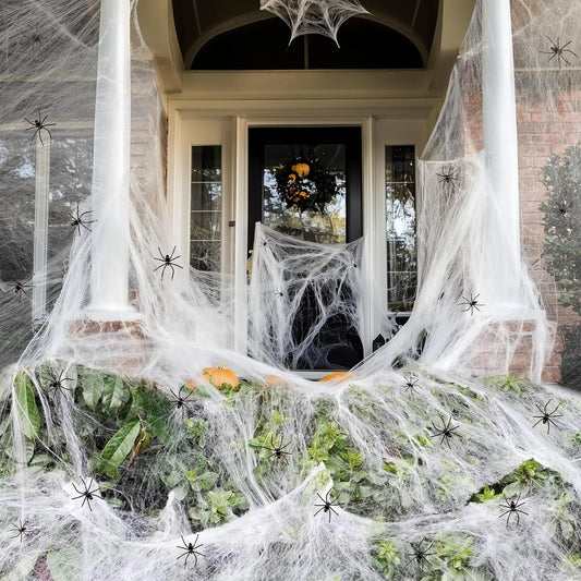 **Pajęczyna Halloween z Pająkami – Elastyczna Dekoracja Horror**